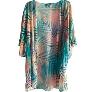 Democracy Aqua Multi Color Palm Swimwear Coverup Womans Sz LXL